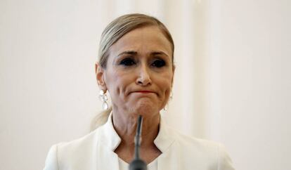 Cristina Cifuentes, el día que anunció su dimisión como presidenta de la Comunidad de Madrid.