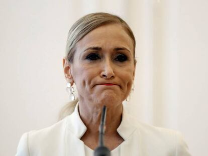 Cristina Cifuentes, el día que anunció su dimisión como presidenta de la Comunidad de Madrid.