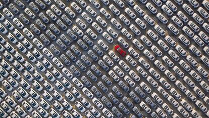 Coches nuevos en labase de producción de Dongfeng Honda Automobile en Wuhan, en la provincia china de Hubei, en septiembre de 2021.