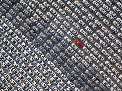 Coches nuevos en labase de producción de Dongfeng Honda Automobile en Wuhan, en la provincia china de Hubei, en septiembre de 2021.