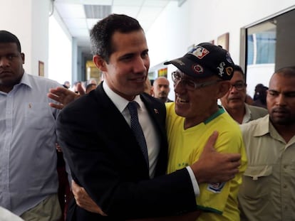 O presidente interino de Venezuela, Juan Guaidó, nesta quinta-feira em Caracas