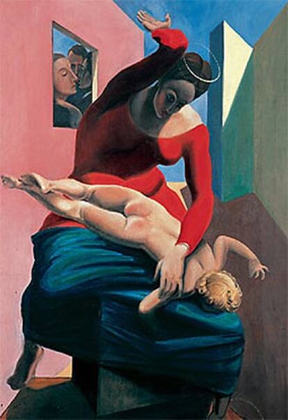 <i>La Virgen castigando al Niño Jesús ante tres testigos</i> (Breton, Eluard y el artista) (1926), de Ernst. 

/ MUSEUM LUDWIG KÖLN / ARS NEW YORK