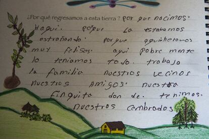 Una página del diario del retorno de Luz Miriam López, donde relata el por qué regresaron a San Carlos.
