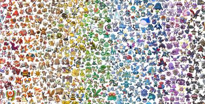 Un arcoíris de criaturas pokémon en esta imagen de miniaturas.