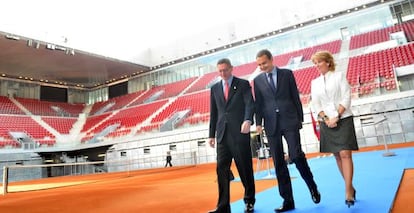 Gallardón, Zapatero y Aguirre, en la inauguración de la Caja Mágica.