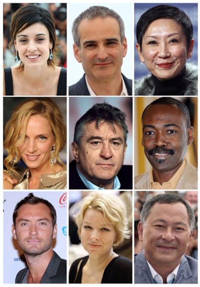 Fotografías recientes de los miembros del jurado del festival de Cannes. De izquierda a derecha y de arriba abajo: Martina Gusman, Olivier Assayas, Shi Nansun, Uma Thurman, Robert De Niro, Saleh Haroun, Jude Law, Linn Ullman y Johnny To.