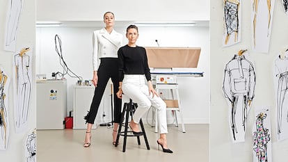 La diseñadora mallorquina posa en su estudio con una de sus creaciones: trajes de cortes certeros que quieren acompañar el movimiento.
