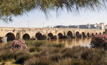 El puente romano de Mérida, formado por 60 señoriales arcos.