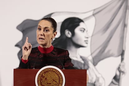 Claudia Sheinbaum  durante una conferencia de prensa en el Palacio Nacional, en Ciudad de Mxico.