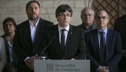 Intervenció de Carles Puigdemont al Palau de la Generalitat.