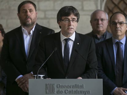 Intervenci&oacute; de Carles Puigdemont al Palau de la Generalitat.