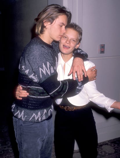 Actor River Phoenix and his former partner, actress Martha Plimpton, at the Oscar nominees luncheon in 1989.
