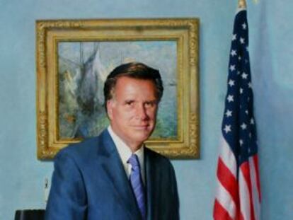 Retrato oficial de Mitt Romney como gobernador.