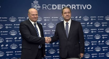 Pepe Mel y Tino Fern&aacute;ndez, presidente del Deportivo.