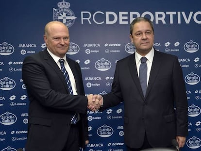 Pepe Mel y Tino Fern&aacute;ndez, presidente del Deportivo.