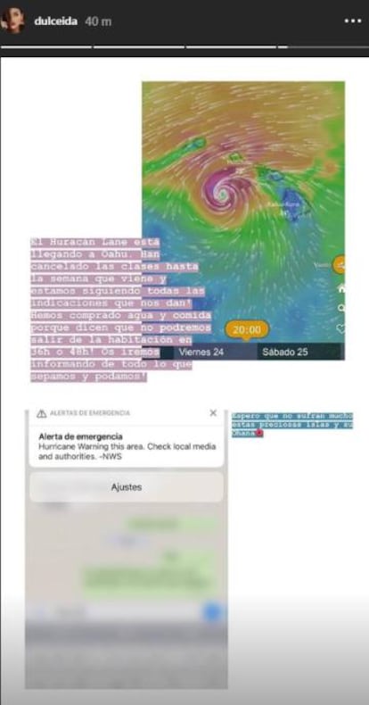 Dulceida, en una imagen de sus Stories de Instagram dando cuenta de la situación en Hawai.