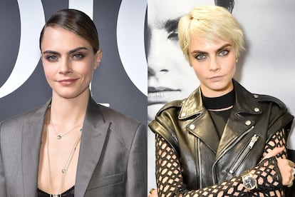 Cara Delevingne. La modelo y también actriz es otra de las más camaleónicas de la lista en cuanto a su cabello se refiere. En el desfile de la colección masculina otoño-invierno 2020/21 de Dior, el pasado enero, se dejó ver con el pelo recogido oscuro, que en febrero ya cambió por rubio. En 2018, sin embargo, lo llevaba corto y platino.