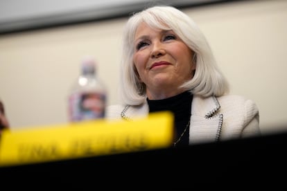 Candidate for the Colorado Republican Party chair position Tina Peters speaks during a debate sponsored by the Republican Women of Weld, Saturday, Feb. 25, 2023, in Hudson, Colo.