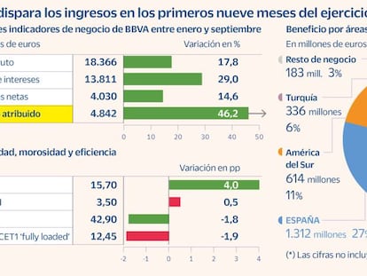 BBVA eleva un 46,2% el beneficio, a 4.842 millones, con fuerte tirón del negocio en México y España