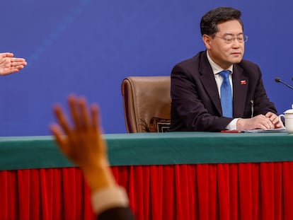 Chinese Foreign Minister Qin Gang waits for questions during a press conference in Beijing, China, 07 March 2023.