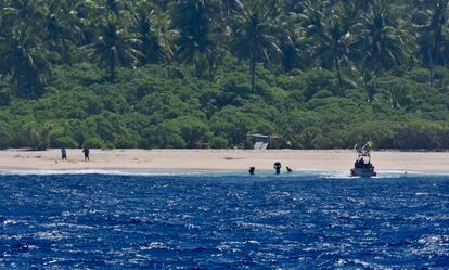 The mariners getting rescued from Pikelot Atoll, in Micronesia.