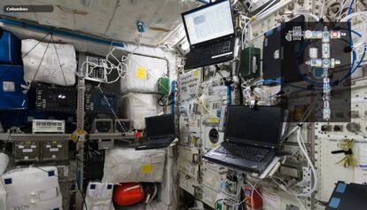 Interior del módulo Columbus de la ISS, donde arranca el recorrido virtual.