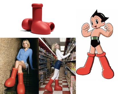 MSCHF. El colectivo de Brooklyn que se ha propuesto poner patas arriba el lujo actual, tiene la autoría de la bota más viral en lo que llevamos de año. Inspirada en el calzado de goma rojiza que lleva el personaje de manga Astro Boy, las Big Red Boots han sido objeto de memes, posados continuos de famosos como Janelle Monae o Diplo, y de un debate medio en broma sobre el delirio absurdo que existe hacia calzados imposibles en el mundo de la moda. Su propia demanda, con un precio de salida a 350 dólares, es un ejemplo. Creadores de una versión ‘celestial’ y otra ‘satánica’ de las Nike Air Max 97 el año pasado, el parecido con la bota bestseller de Bottega Veneta salta a la vista.