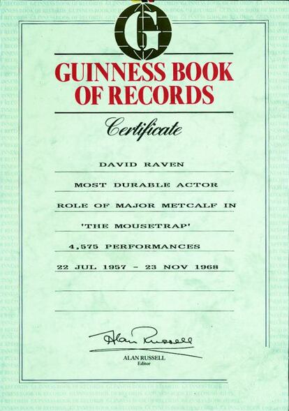 El certificado del 'Libro Guiness de los Récords' que acredita 4.575 representaciones entre 1957 y 1968