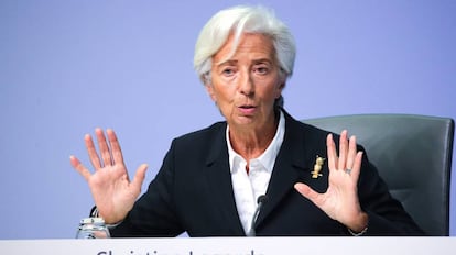 La presidenta del BCE, Christine Lagarde, este jueves en Fráncfort.