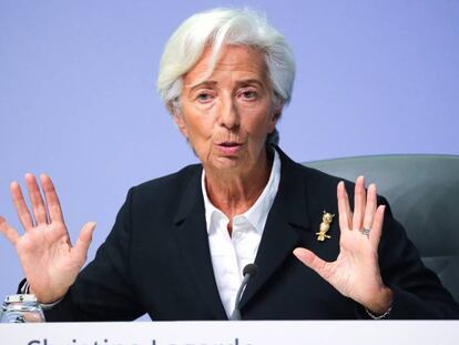 La presidenta del BCE, Christine Lagarde, este jueves en Fráncfort.