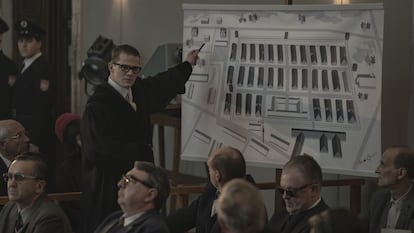 The trial scene in 'The Interpreter of Silence' TV series, based on the novel 'The German House.'