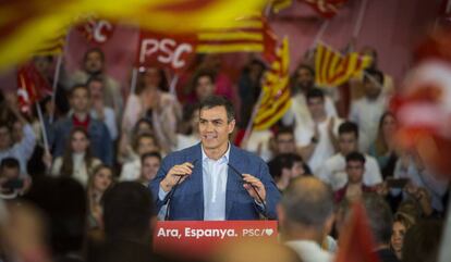 Pedro Sánchez, en un acto de precampaña el miércoles en Barcelona. 