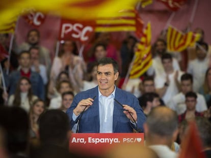 Pedro Sánchez, en un acto de precampaña el miércoles en Barcelona. 