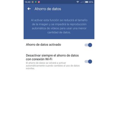 Función ahorro de datos en Facebook