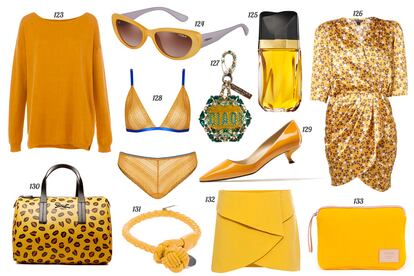 123. Pull&Bear Jersey oversize. 124. Vogue Gafas de sol con montura de pasta bicolor. 125. Este Lauder Eau de parfum Knowing. 126. Traffic People para Elarmariodelatele.com Vestido cruzado con print de flores. 127. Philipp Plein Llavero de pedrera con la palabra Ciao. 128. Topshop Conjunto de lencera de encaje. 129. Roger Vivier Saln de charol con tacn bajo. 130. Bimba & Lola Bolso de mano con print de leopardo. 131. Bottega Veneta Pulsera de piel trenzada. 132. Pull&Bear Mini cruzada. 133. Fun&Basics Funda para porttil.