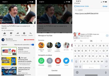 Enviar vídeos de YouTube a través de WhatsApp.