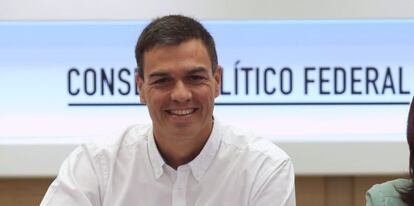  El secretario general del PSRE, Pedro S&aacute;nchez, al inicio de la reuni&oacute;n del Comit&eacute; Federal.