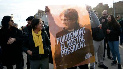 Manifestación en Barcelona para pedir la puesta en libertad de Puigdemont.