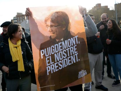 Manifestación en Barcelona para pedir la puesta en libertad de Puigdemont.