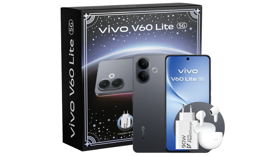 Vista exterior de la caja donde va empaquetado el vivo V60 Lite 5G.