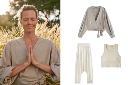 Chaqueta cruzada (22,99 €), pantalón estilo ‘harem’ (29,99 €) y top ‘seamless’ sin costuras (17,99 €), todo de Yoga & Meditation Collection de OYSHO.