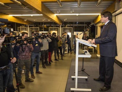 Carles Puigdemont at a press conference on Tuesday.