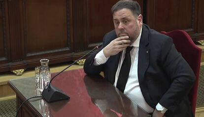 Oriol Junqueras, durante la tercera jornada del juicio del 'procés'.