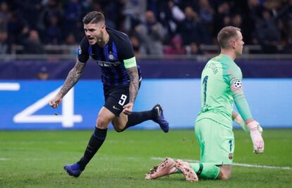 Icardi durante la celebración del gol.