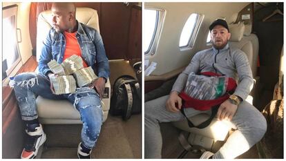 Uno de los pasatiempos favoritos de Mayweather (izquierda) y McGregor es viajar en sus aviones privados acompañados por fajos de billetes e inmortalizar el momento para compartirlo en Instagram.