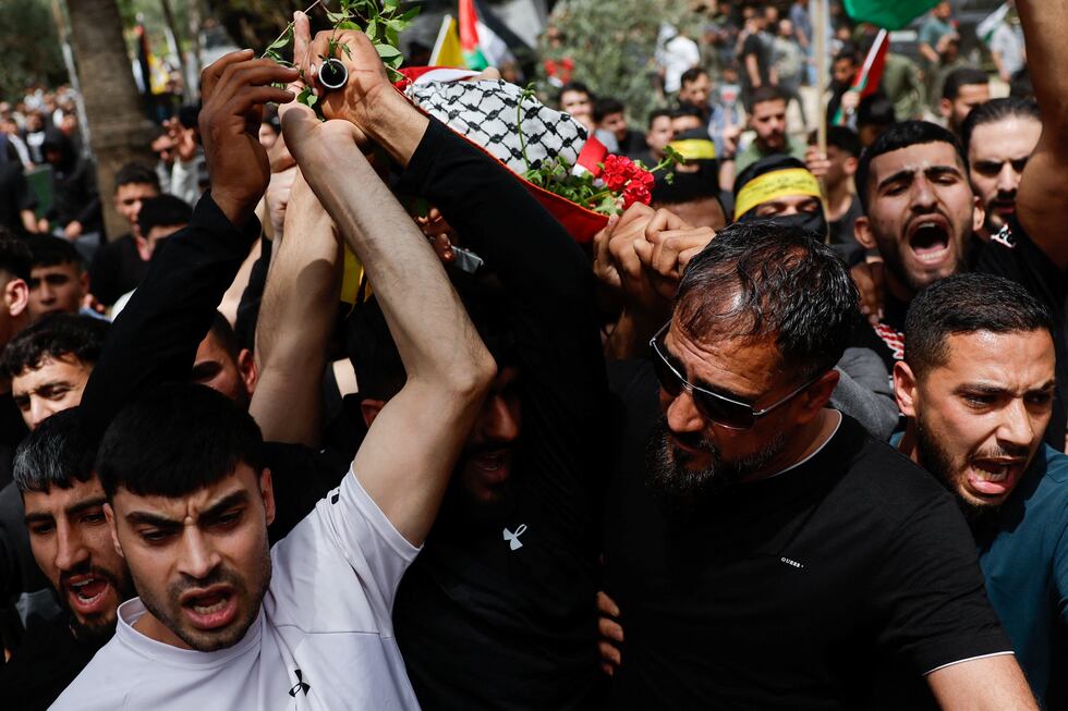 Funeral del menor palestino muerto a manos del ejército israelí, este lunes en Turmus Ayya, cerca de Ramala.