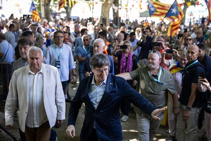 Acto de los cinco años de Junts per Catalunya, en la localidad francesa de Prats de Molló, con Carles Puigdemont.