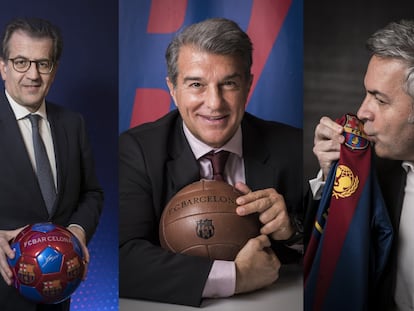 Los candidatos a la presidencia del Barça Toni Freixa, Joan Laporta y Víctor Font. / G. BATTISTA / M. MINOCRI