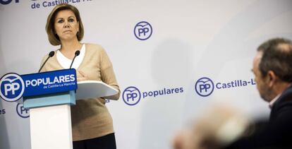 María Dolores de Cospedal, tras una reunión de trabajo con el PP de Toledo.