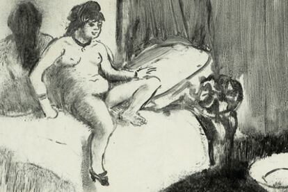 'Descansando en la cama', grabado monotipo de Degas (1876-1877, colección particular, Suiza)